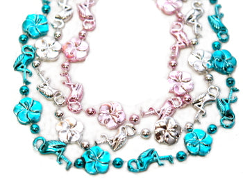 40" Flamingo Beads Silver, Light Blue, and Pink
