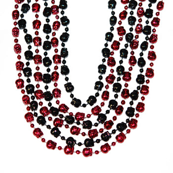 36" Red and Black Skull Beads