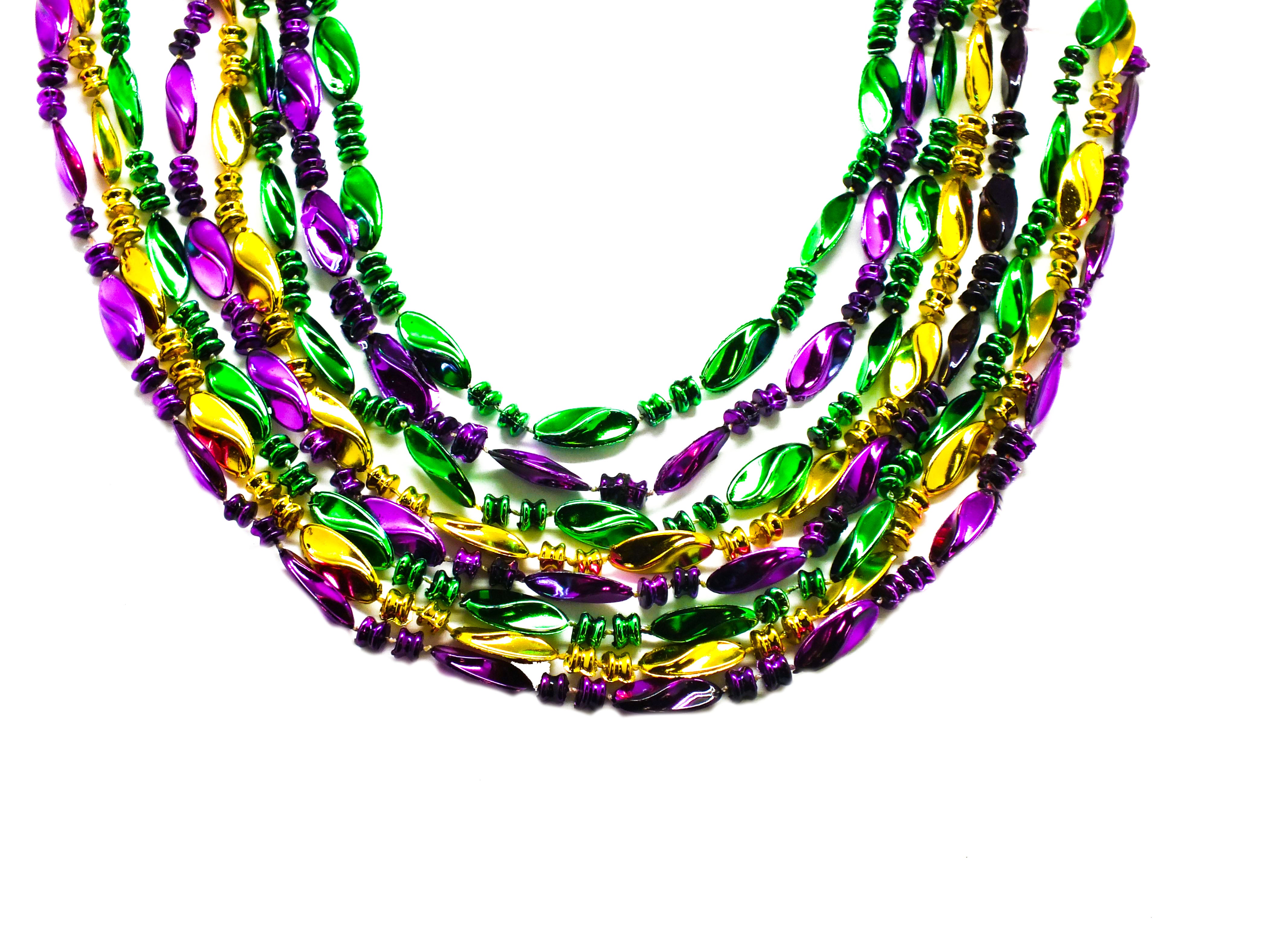 48" Twist Beads Purple, Green and Gold