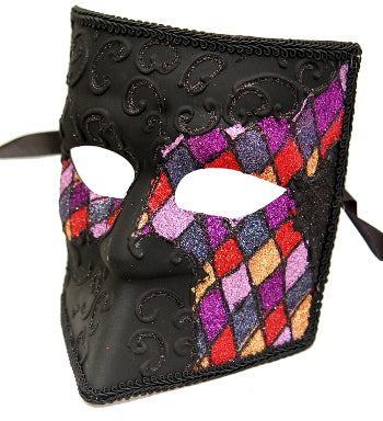Square Mask with Purple Harlequin Design
