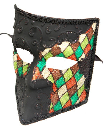 Square Mask with Green Harlequin Design