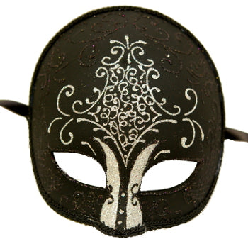 Half Mask with Black and Silver Glitter