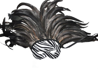 Zebra Stripe Mask with Brown Feathers
