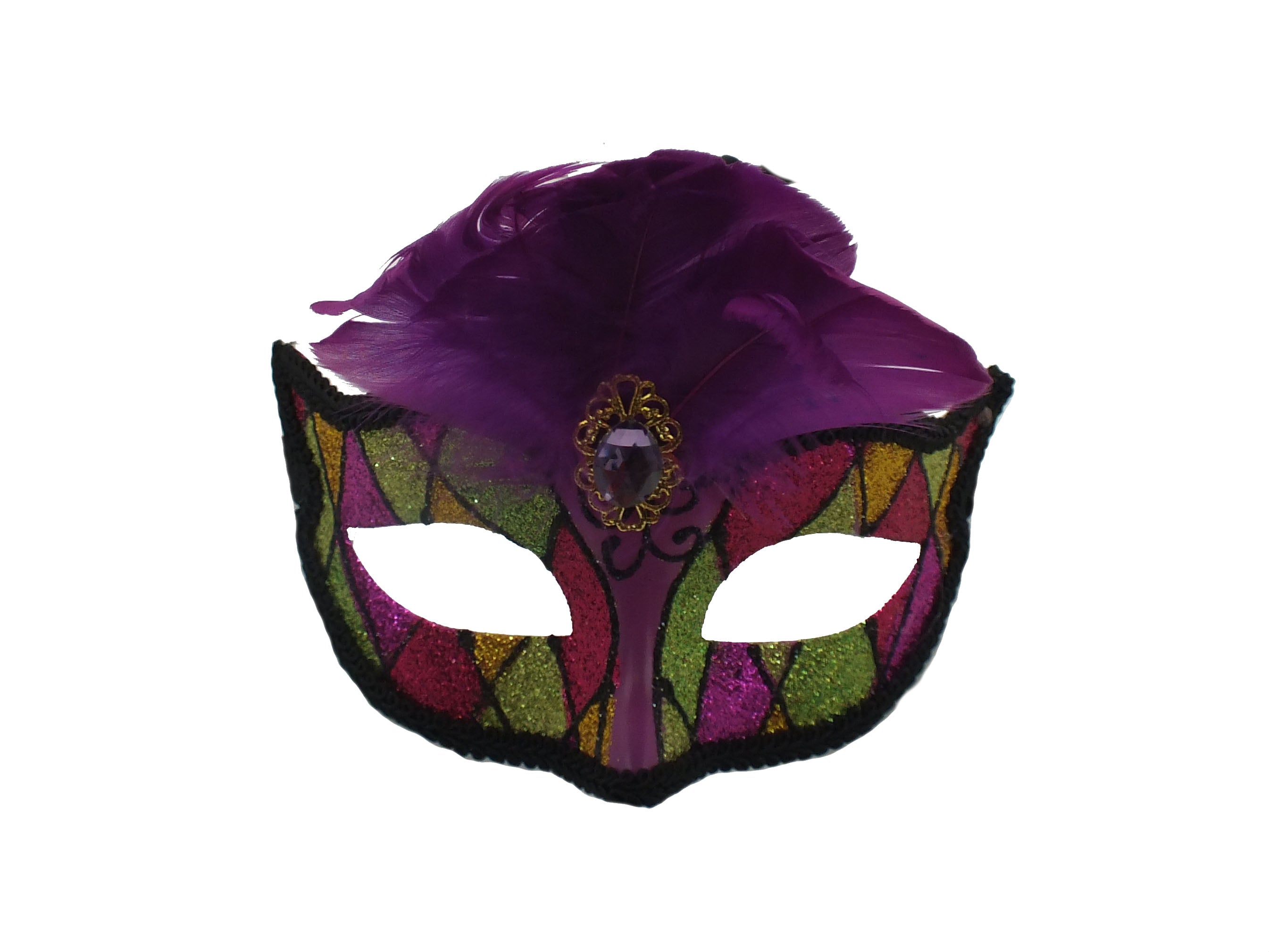 Purple, Green, and Gold Glitter Harlequin Mask