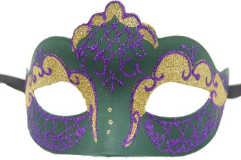 Green Venetian Mask with Purple and Gold Glitter