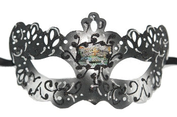 thumbnail image 2 of Women's Black & Silver Glitter Mardi Gras Mask – Rhinestone, Masquerade, One Size 2 of 3