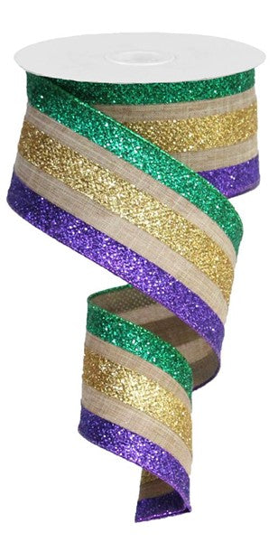 Mardi Gras Striped Ribbon 2.5 x 10yds