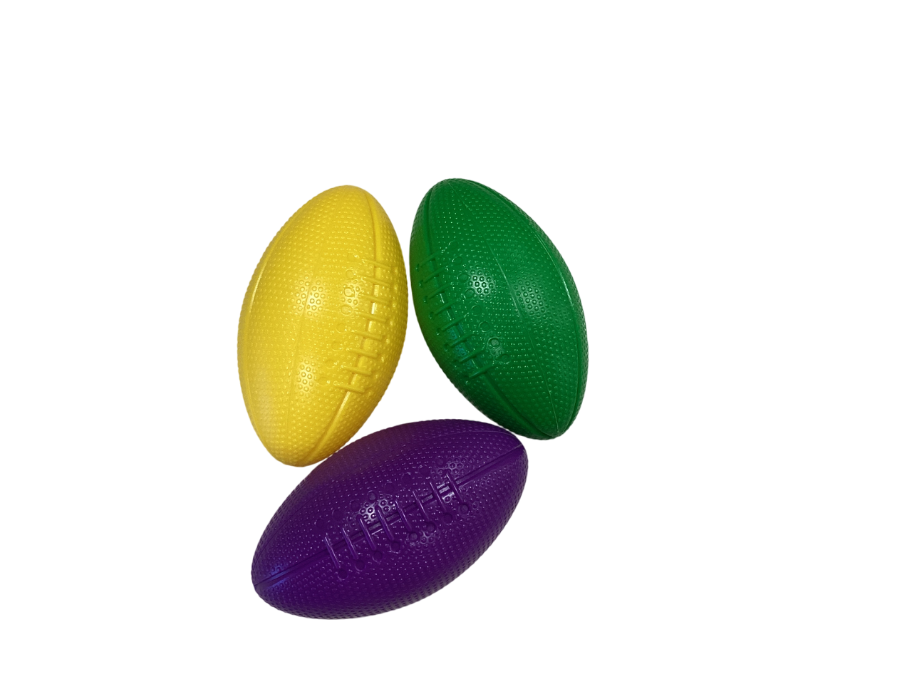 4.25" Plastic Footballs Purple, Green & Gold 4 Dozen