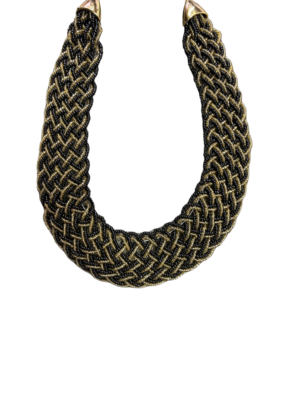 Black & Gold Bead Braid Necklace