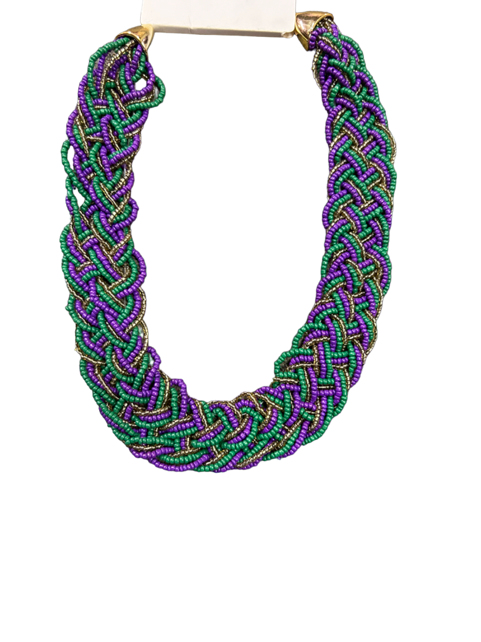 Purple Green and Gold Bead Braid Necklace