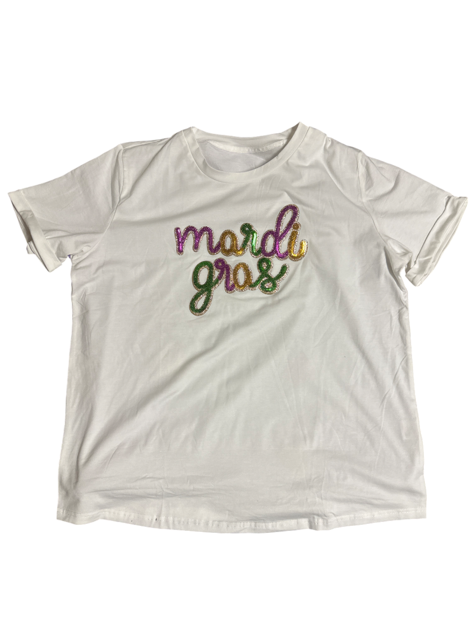 White Sequin Mardi Gras T-Shirt