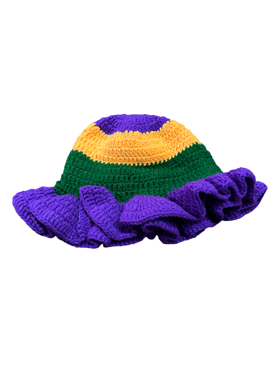 Mardi Gras Thick Striped Crochet Ruffle Hat