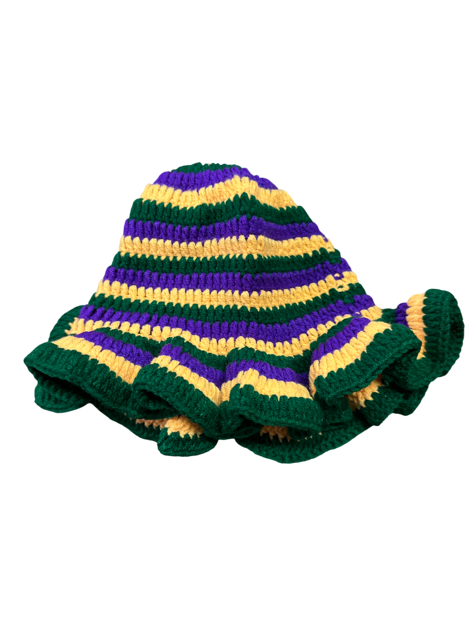 Mardi Gras Thin Striped Crochet Ruffle Hat