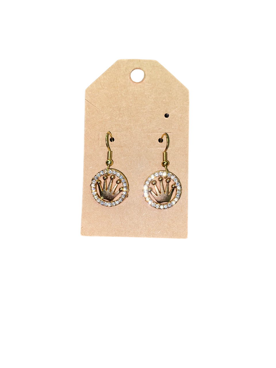 Circle Gold Rhinestone Crown Earrings