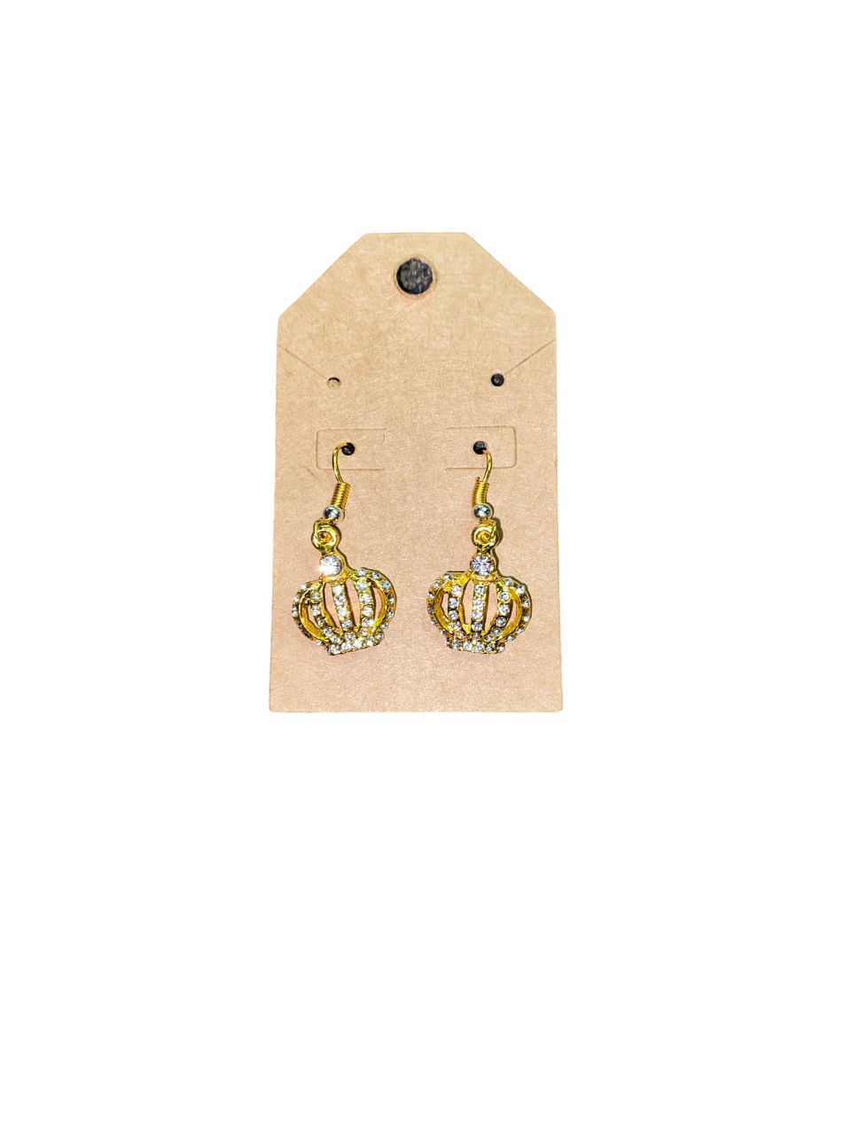 Gold Rhinestone Crown Earrings