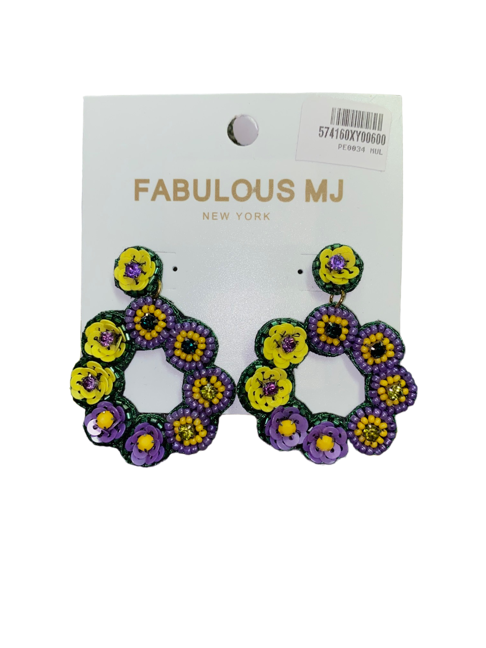 Beaded Flower Circle Earrings