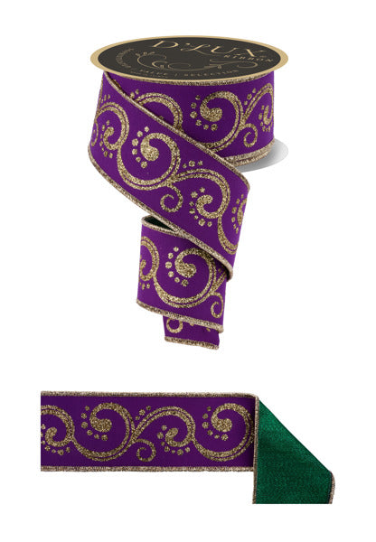 2.5" x 10yd Purple & Gold Swirl Ribbon