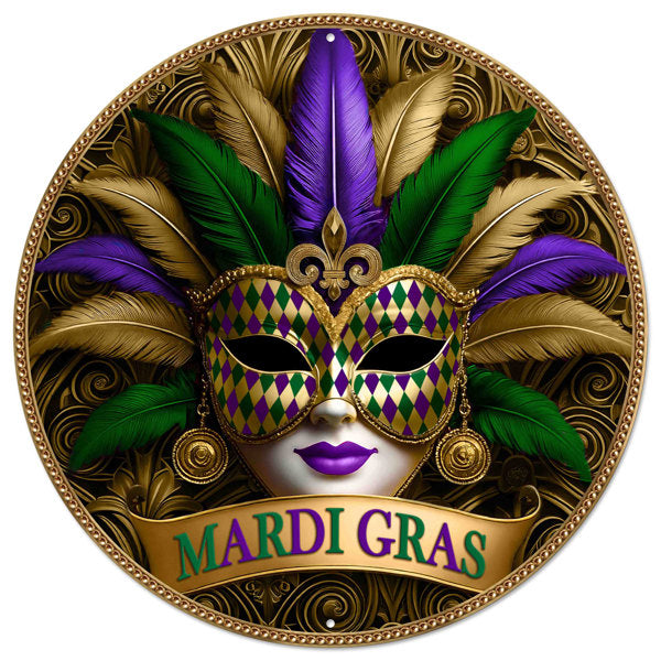 12" Dia Mardi Gras Gilded Mask Sign
