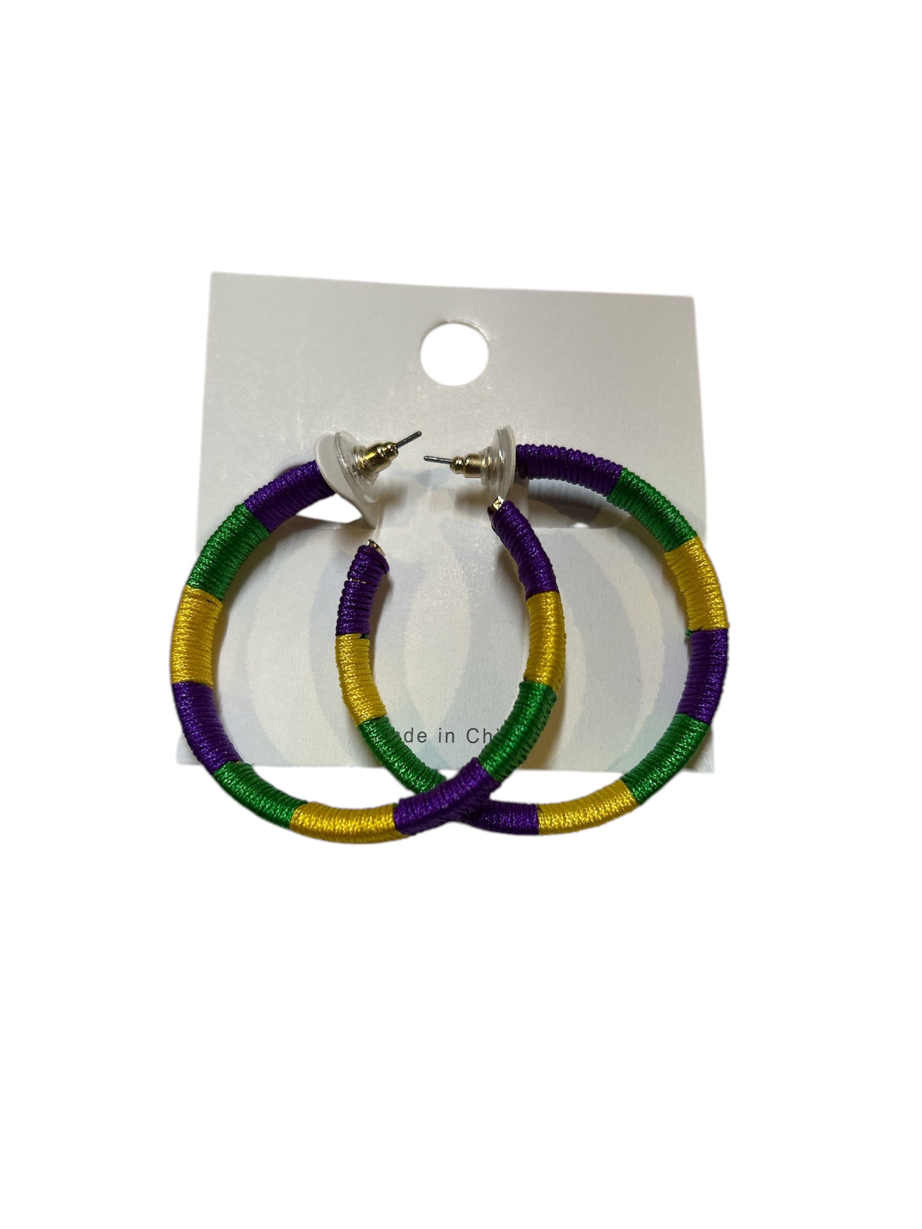 Mardi Gras Threaded Hoop Earrings