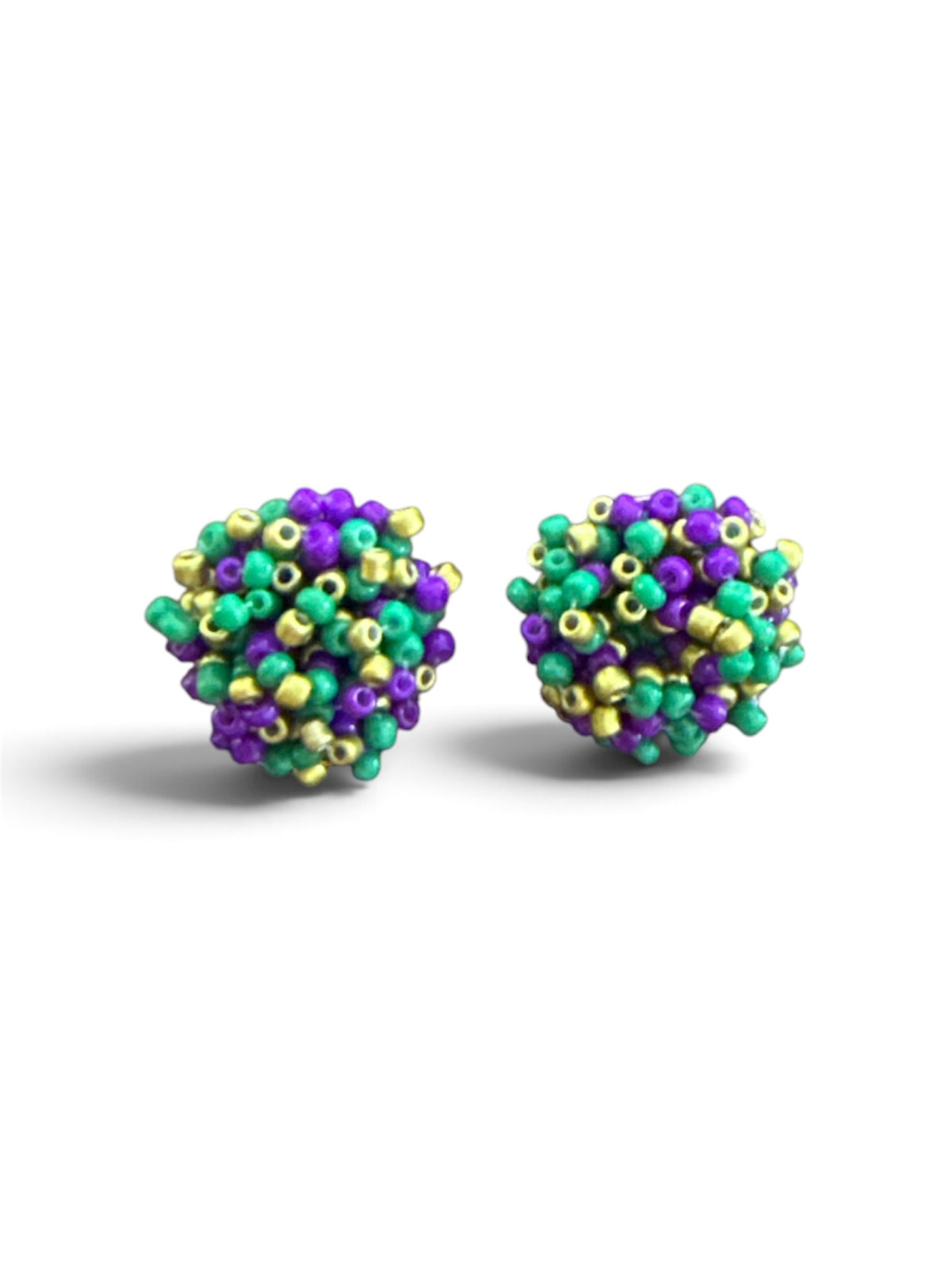 Mardi Gras PGG Beaded Ball Earrings