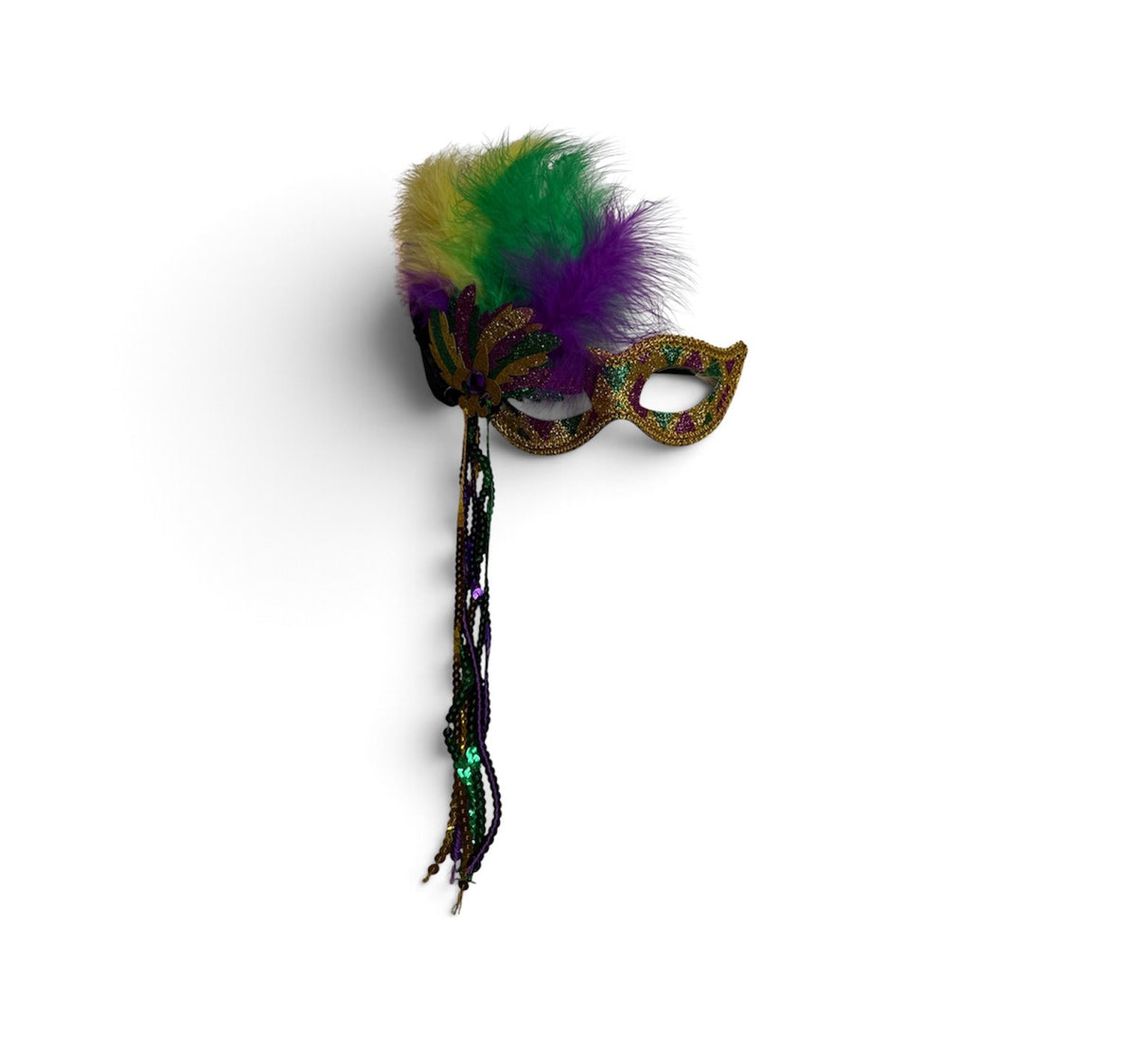 Mardi Gras Mask W/ Sequin Strings and Feathers