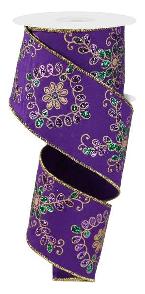 2.5"X10YD Purple Ornate Loop Diamond Ribbon