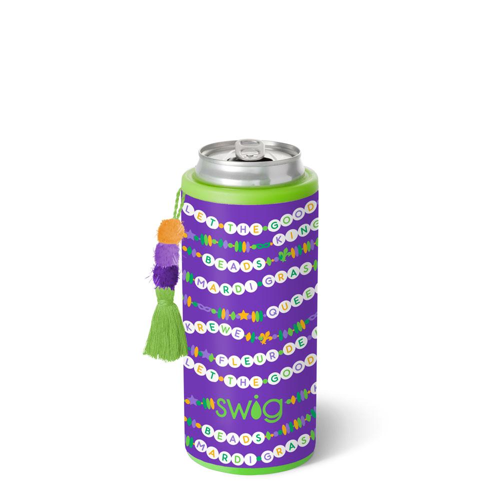 12 oz Swig Mardi Gras Era Skinny Can Cooler