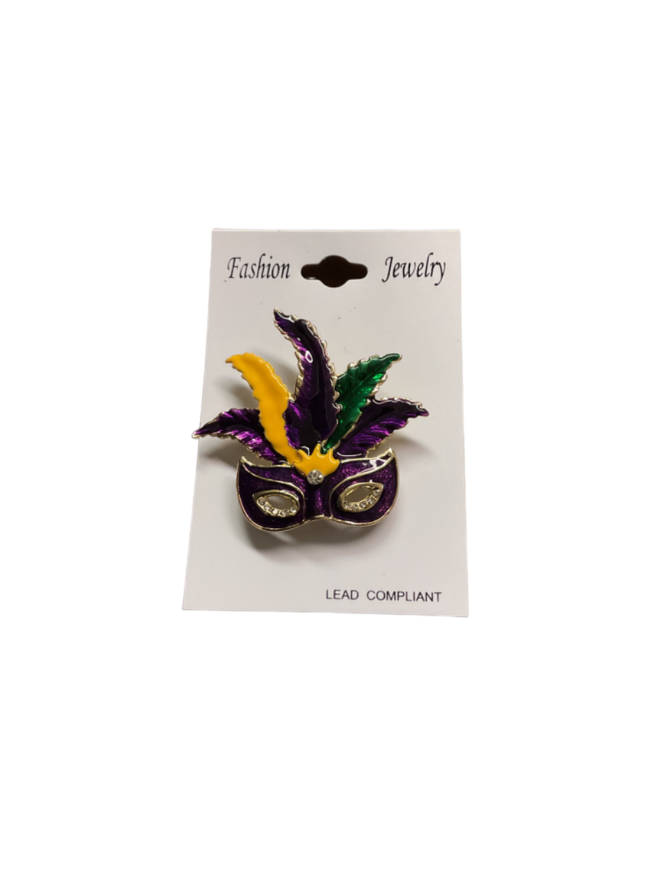 Purple, Green & Gold Feathered Mask Pin