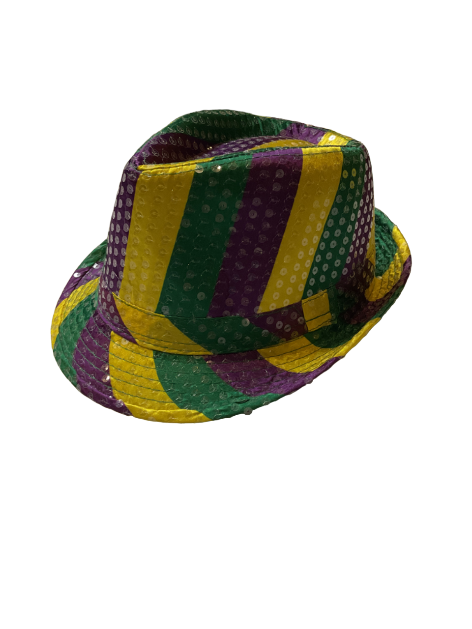Purple, Green & Gold Fedora Hat W/ Sequins