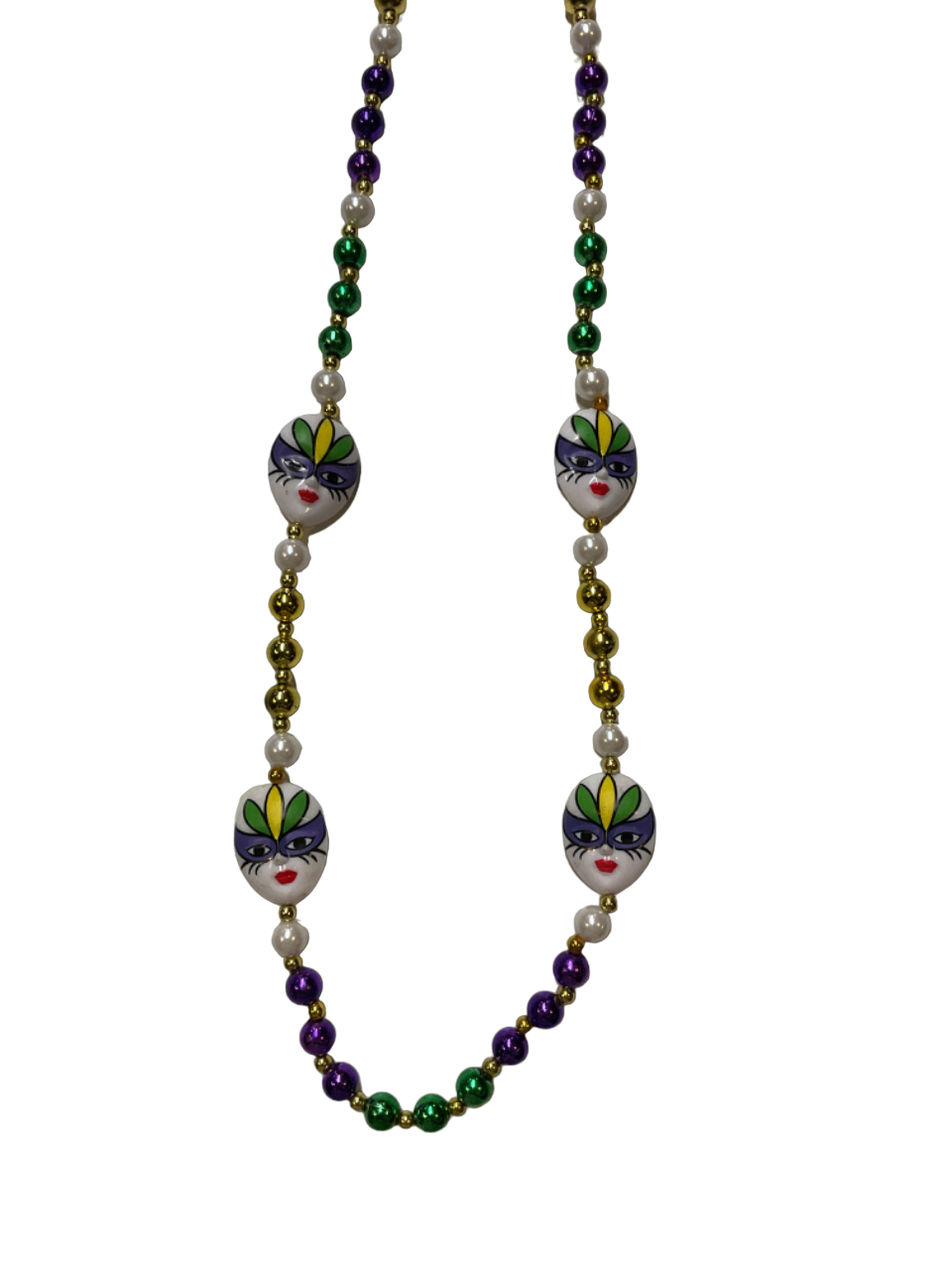 42" Purple, Green and Gold Masked Face Bead