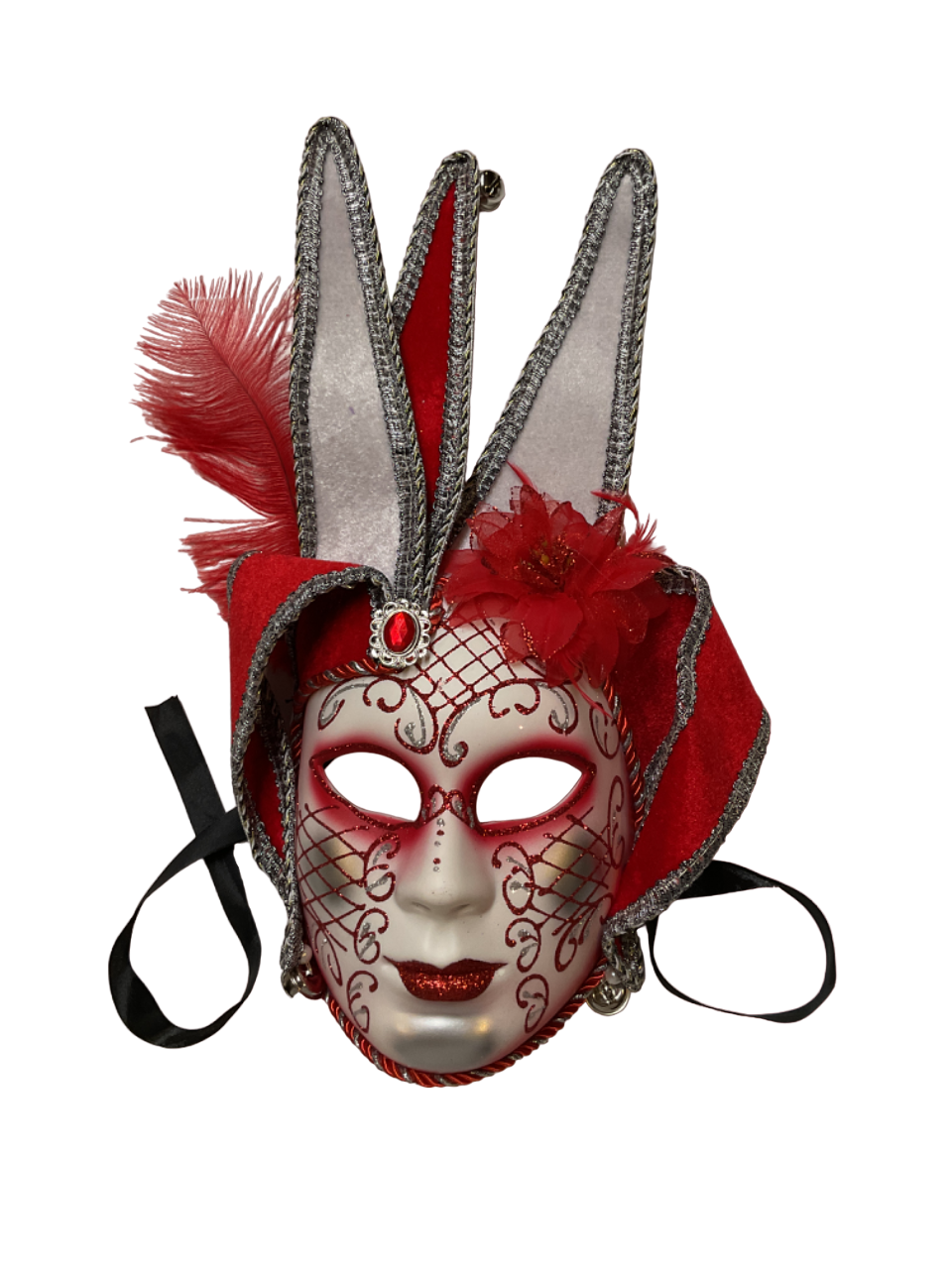 Red Jester Head Face Mask
