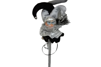 Black and Silver Jester Head on Stick