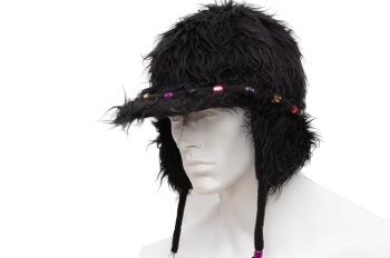 Black Fur Hat with Multi-Color Beads
