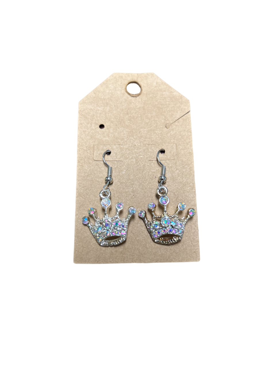 Silver Rhinestone Crown Earrings