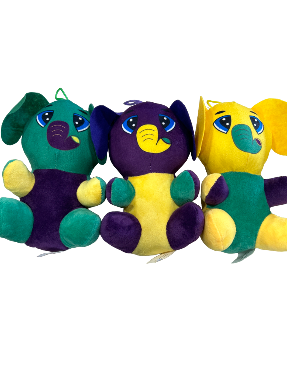 Purple, Green and Gold Mixed Plush Animals