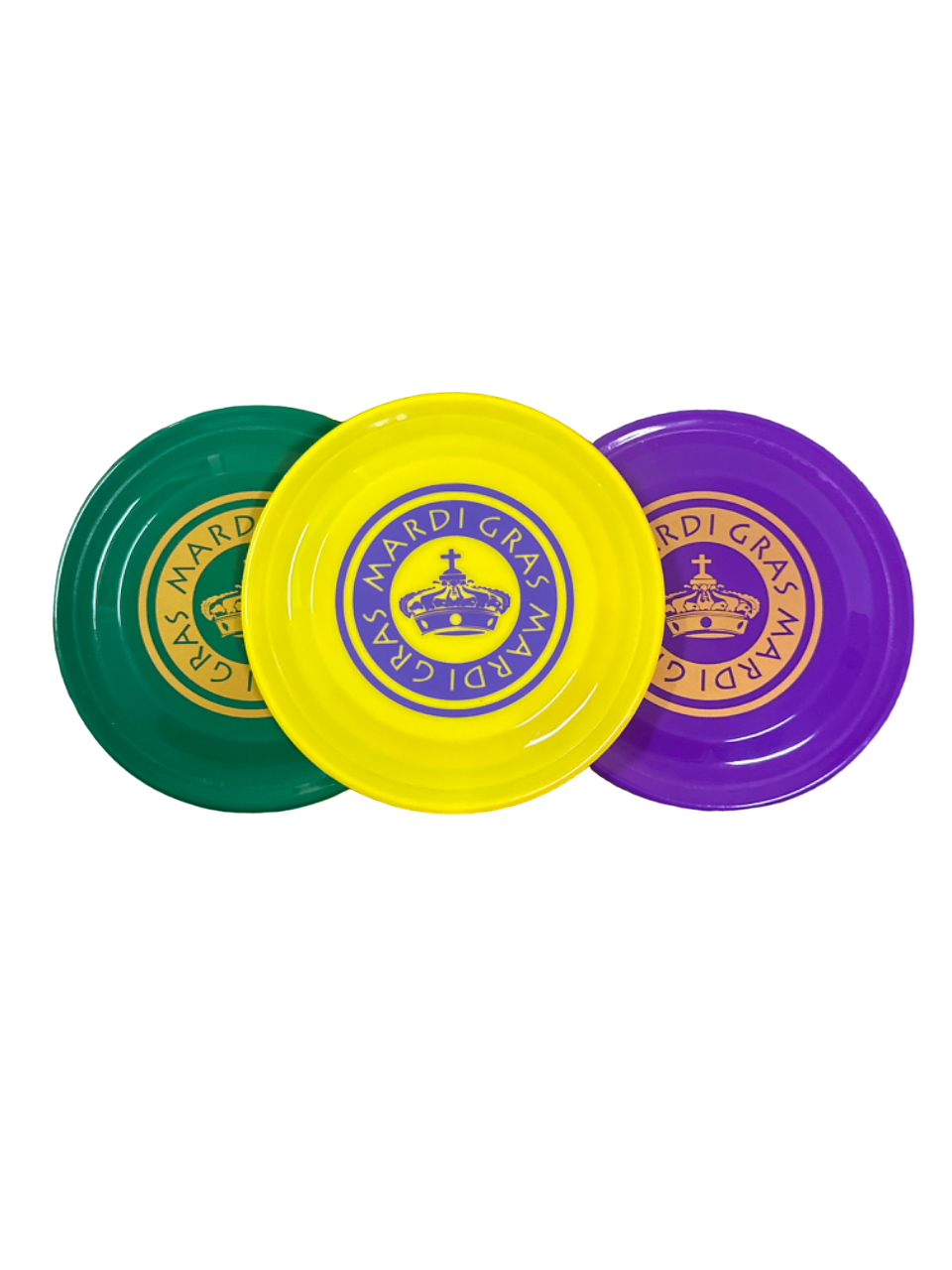 7" Purple, Green, and Gold Frisbees