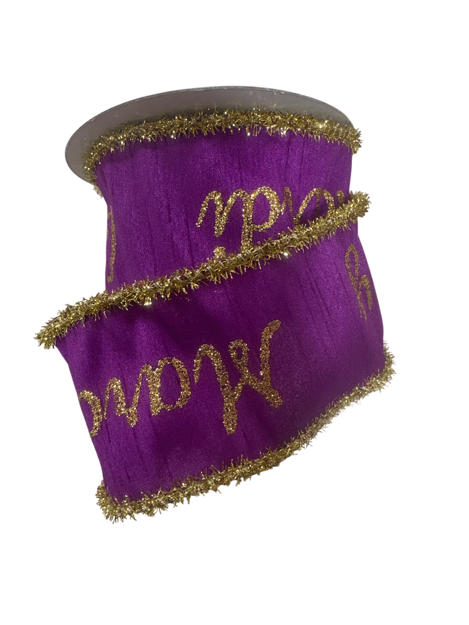 2 1/2" x 5yd PU/GD "Happy Mardi Gras" Sparkle Dupioni Ribbon