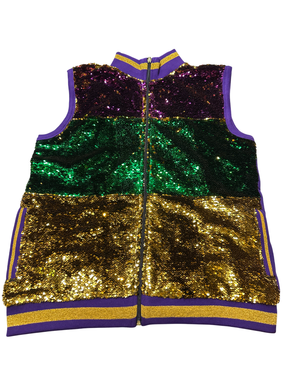 Purple, Green, and Gold Adult Striped Sequin Vest