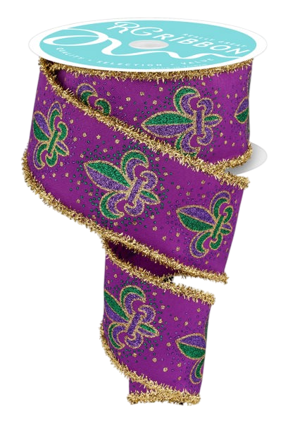 2.5" x 10yd Fleur de Lis Ribbon W/ Tinsel