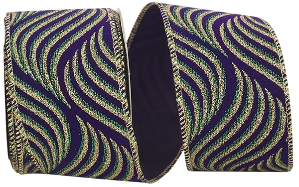 2 1/2" X 10yds Mardi Gras Swirl Steve Wired Ribbon