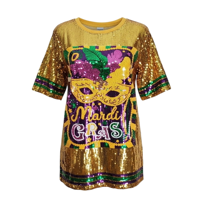 Gold Mardi Gras T Shirt Mask Dress One Size