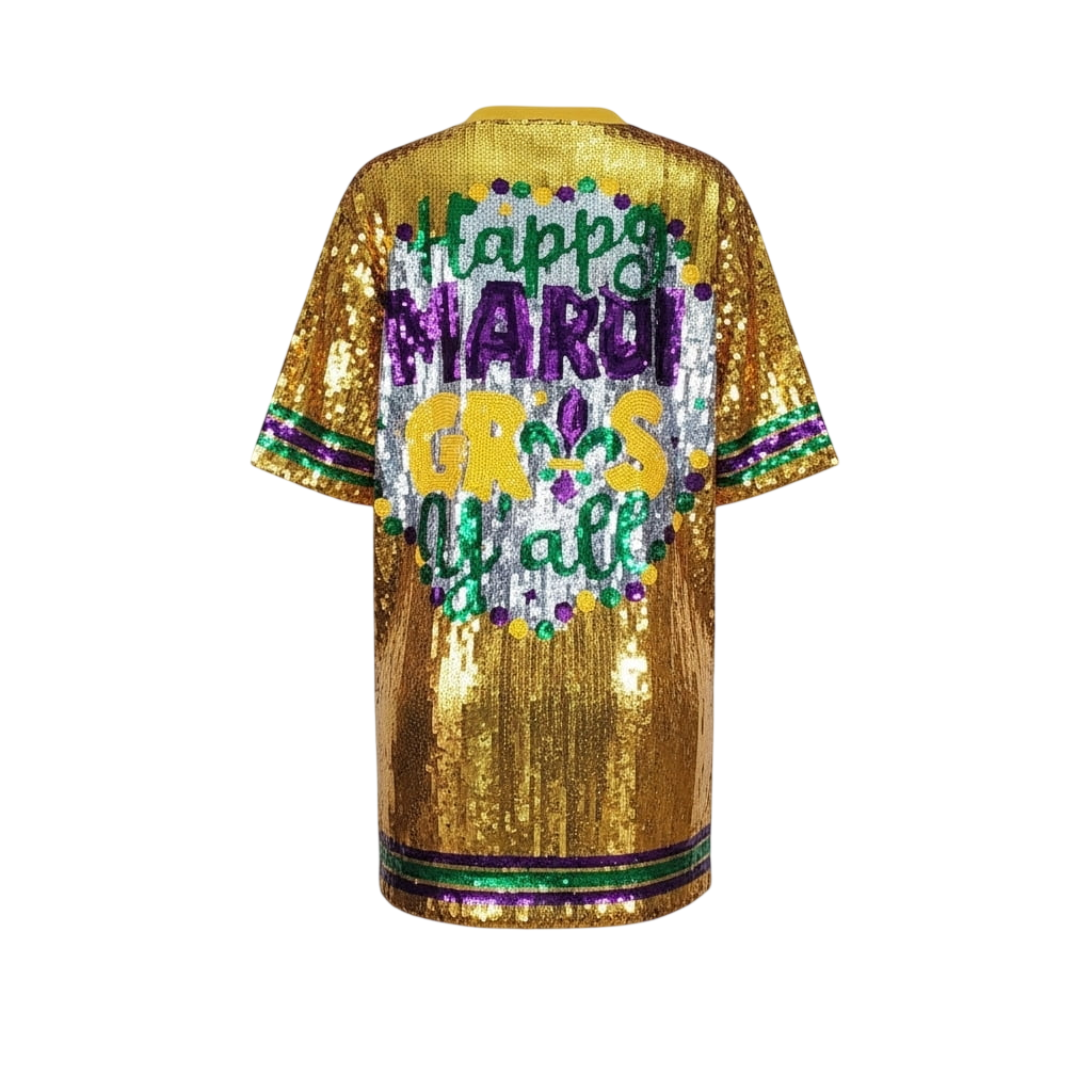 Gold Mardi Gras T Shirt Mask Dress One Size