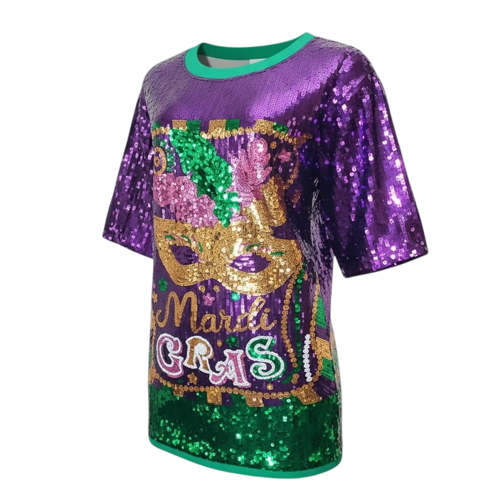 Purple Sequin Mardi Gras T Shirt Dress One Size