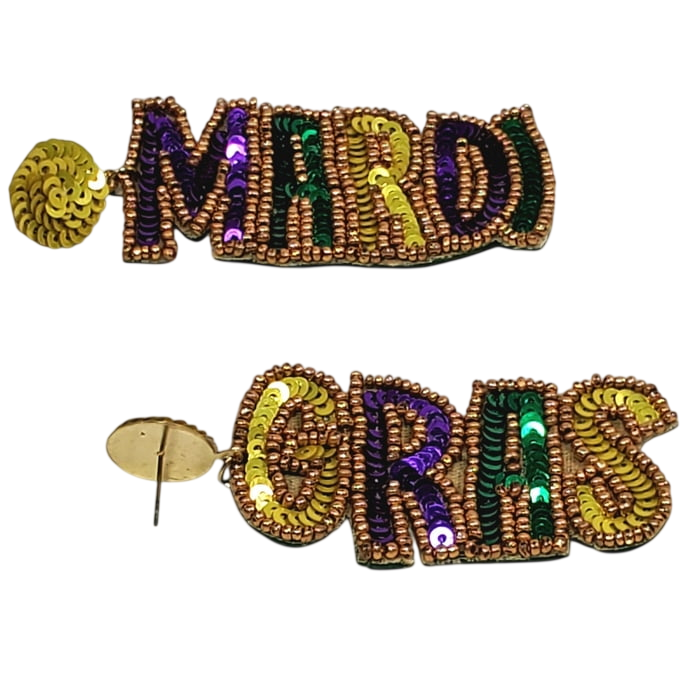 3" "Mardi Gras" Beaded Earrings