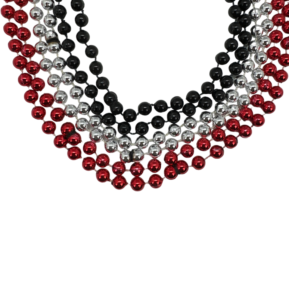 40" 10mm Round Beads Red, Black, and Silver