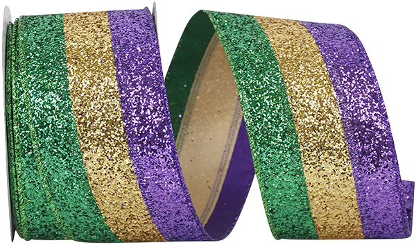 2 1/2" x 10yds Mardi Gras Glitter Striped Ribbon