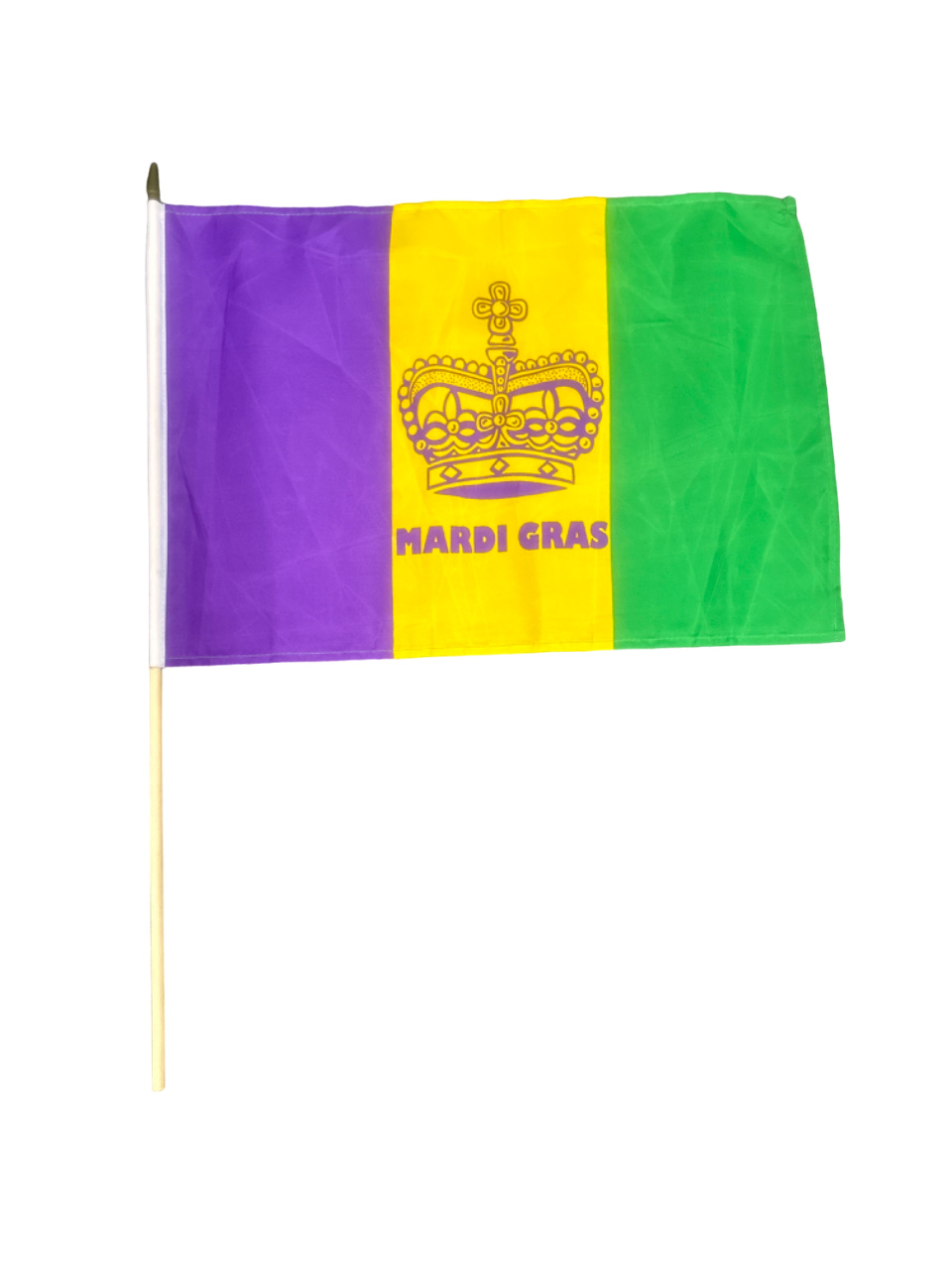 12" x 18" Mardi Gras Stick Flag w/ Crown