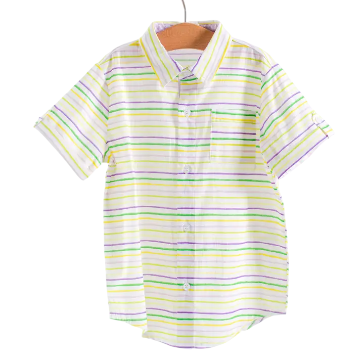 Boy's PGG Striped Short Sleeve Collared Mardi Gras Shirt