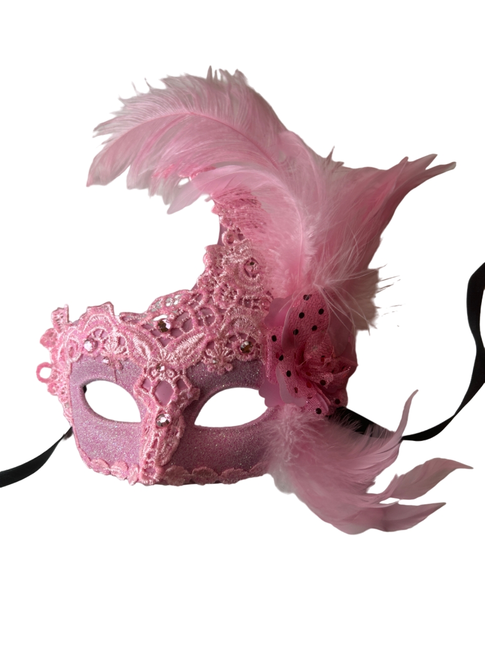 Pink Lace Feather Mask