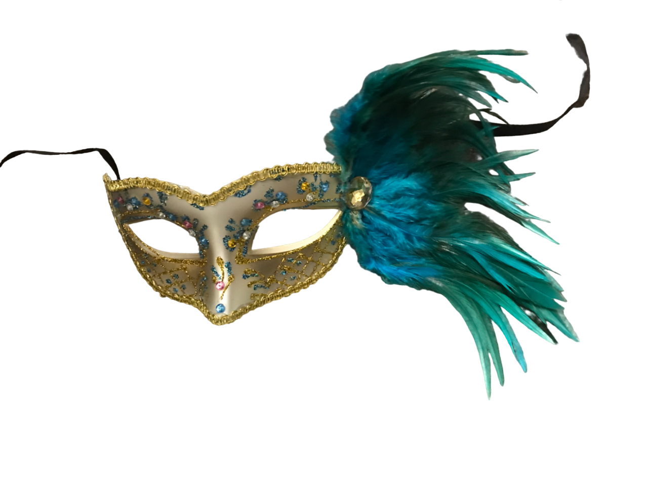 Blue & Gold Feather Mask